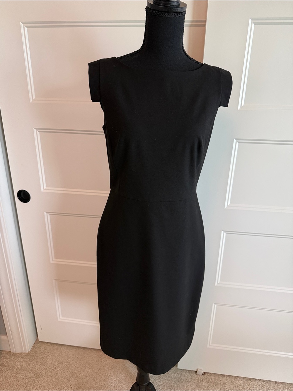 Ann Taylor Black Cap-Sleeve Midi Sheath Dress